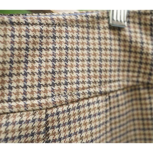 Vintage 00s J.Crew Tan Houndstooth Pleated Skirt - Picture 7 of 8